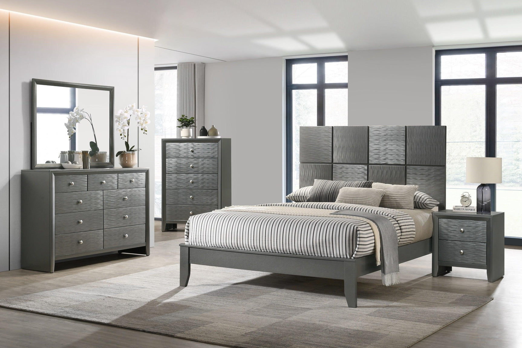 Denker Gunmetal Panel Full Bed with contemporary gunmetal finish
