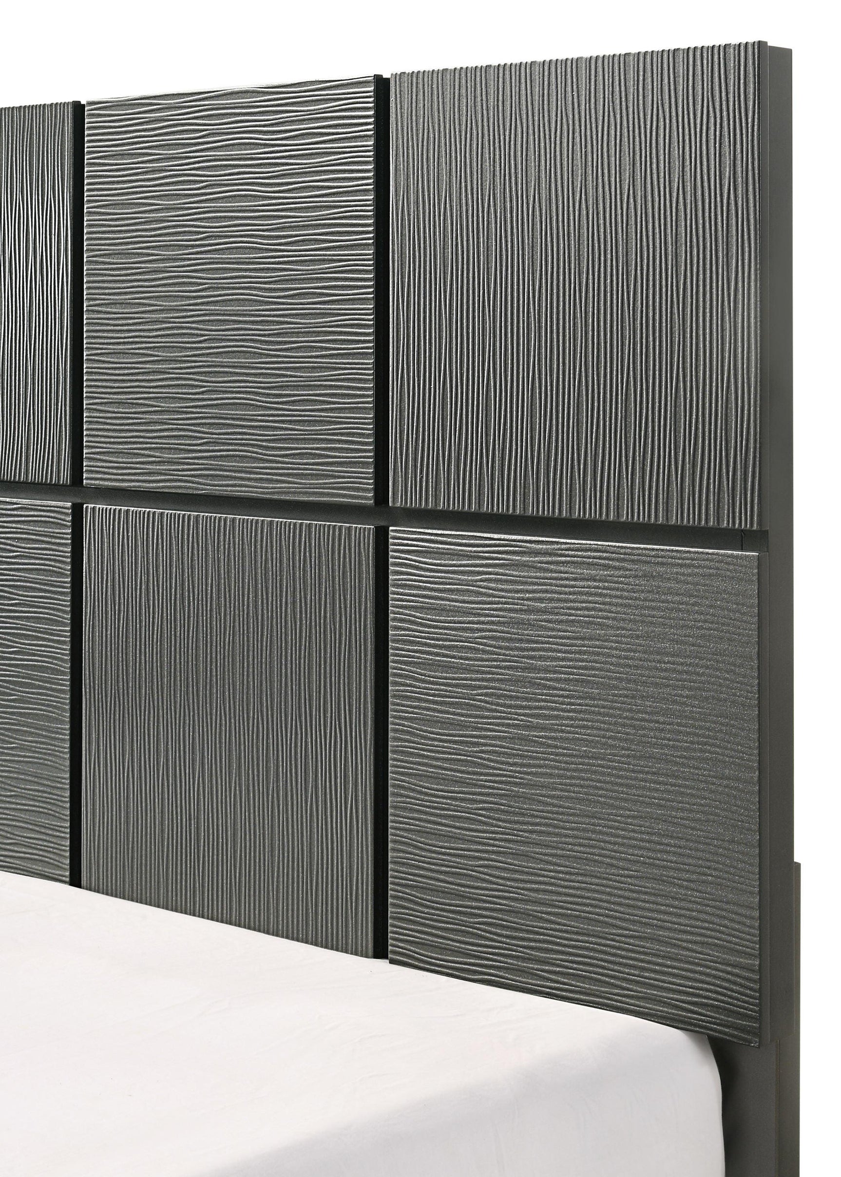 Denker Gunmetal Panel Full Bed from corner angle
