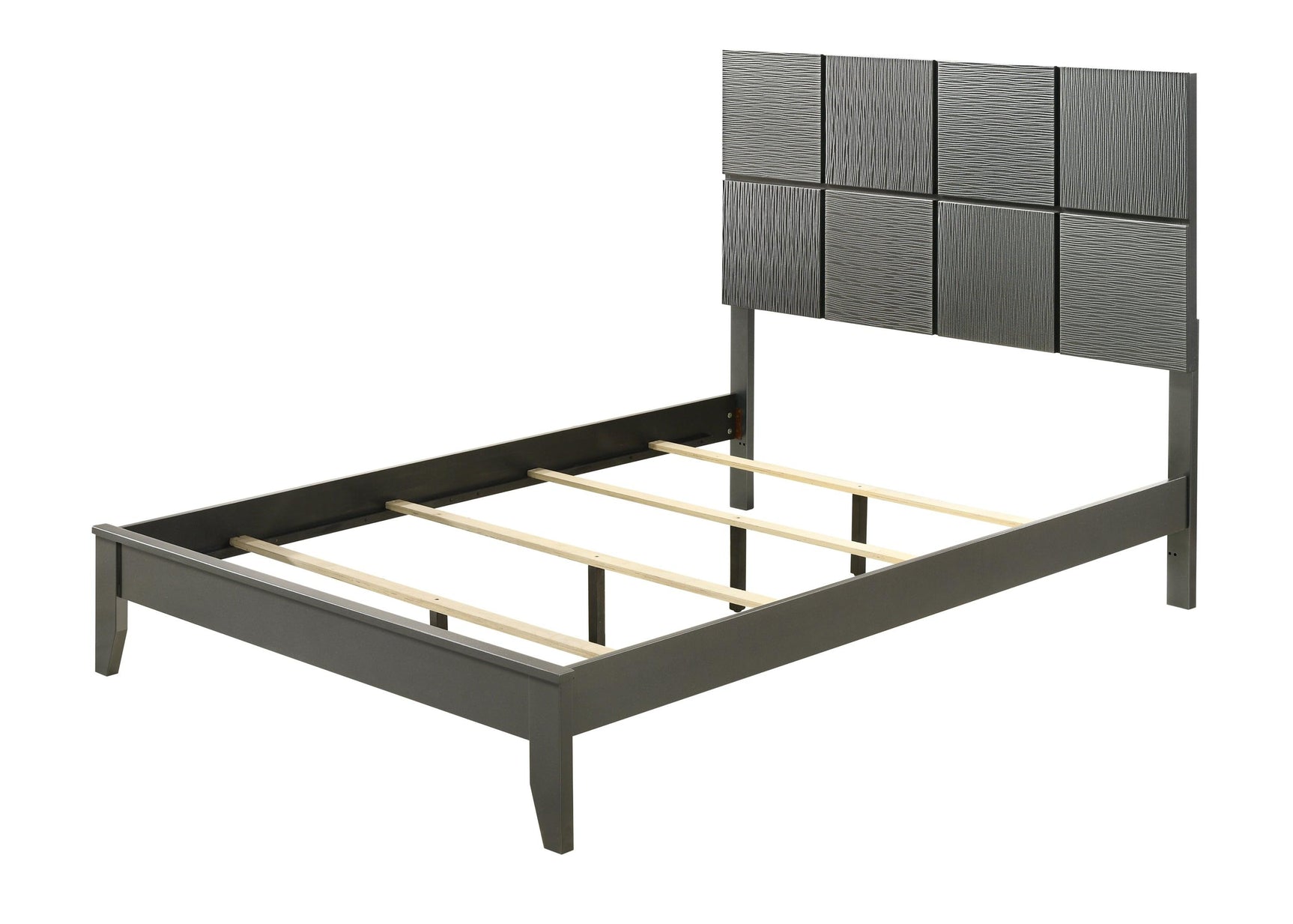 Denker Gunmetal Solid Wood King Panel Bed side angle