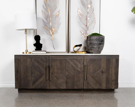 Side angle of Dennis 3-door sideboard with marble top