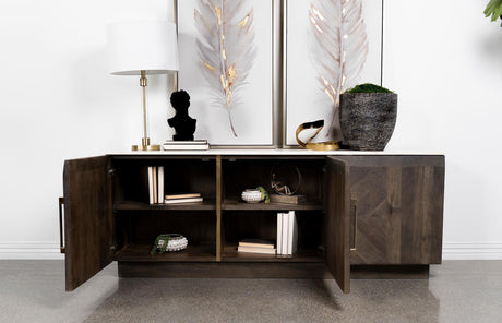 Close-up of drawer handles on Dennis sideboard