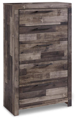 Side angle of Derekson Multi Gray Panel Bedroom Set bed