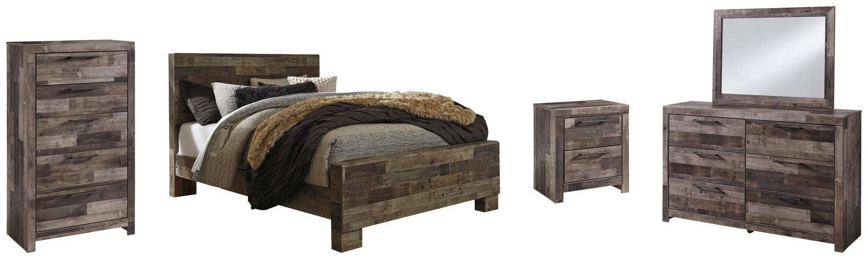 Derekson Multi Gray Panel Bedroom Set bed side view