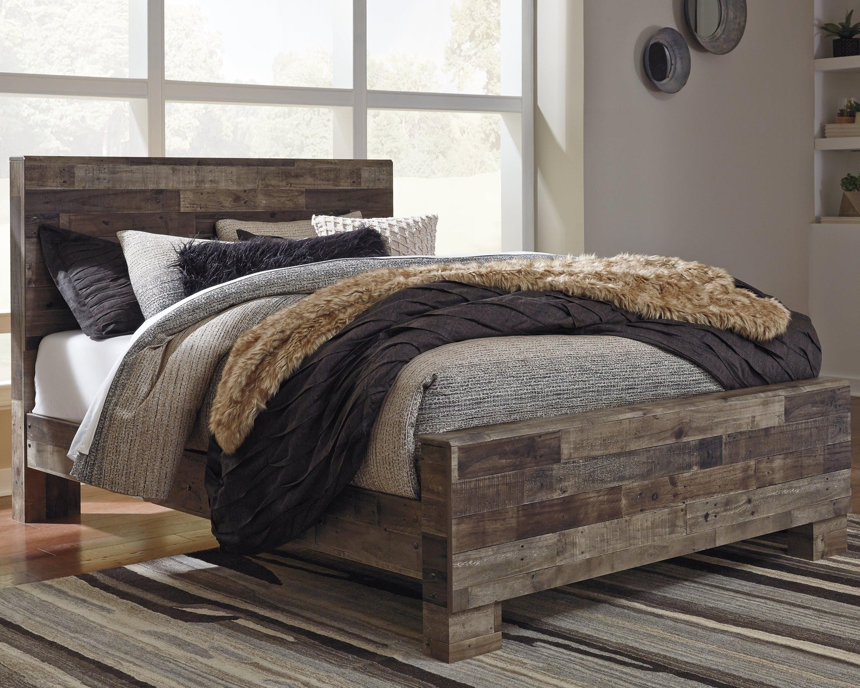 Derekson Multi Gray Panel Bedroom Set bed side view