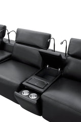 Diamante Black Italian Leather 5-Piece Power Reclining Home Theater Sectional view 4