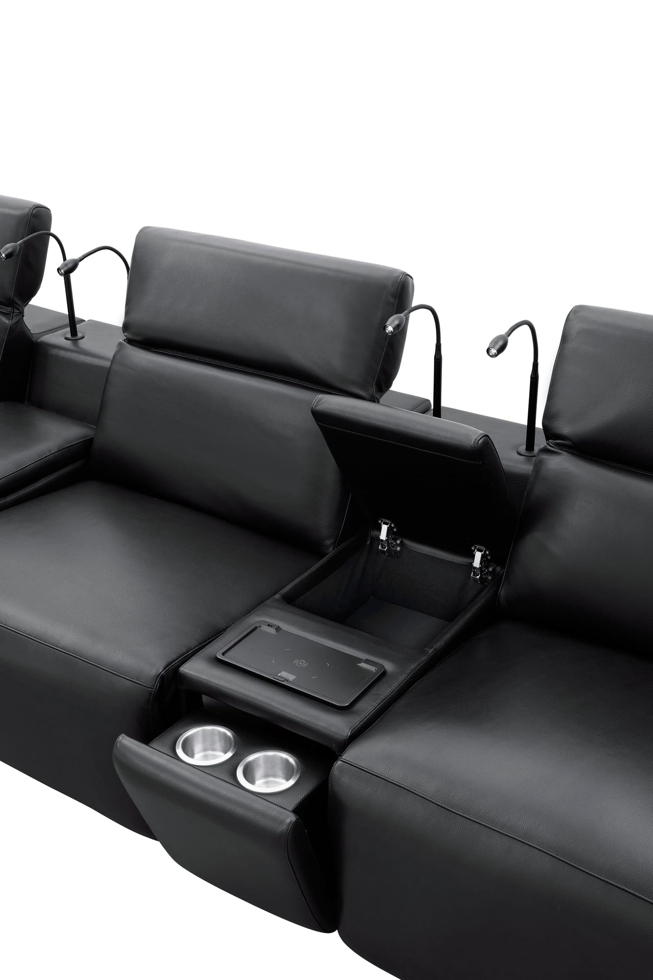 Diamante Black Italian Leather 5-Piece Power Reclining Home Theater Sectional view 4