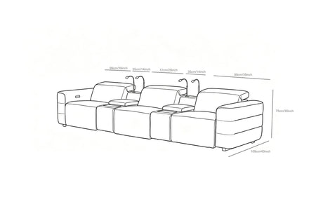 Diamante Black Italian Leather 5-Piece Power Reclining Home Theater Sectional view 17
