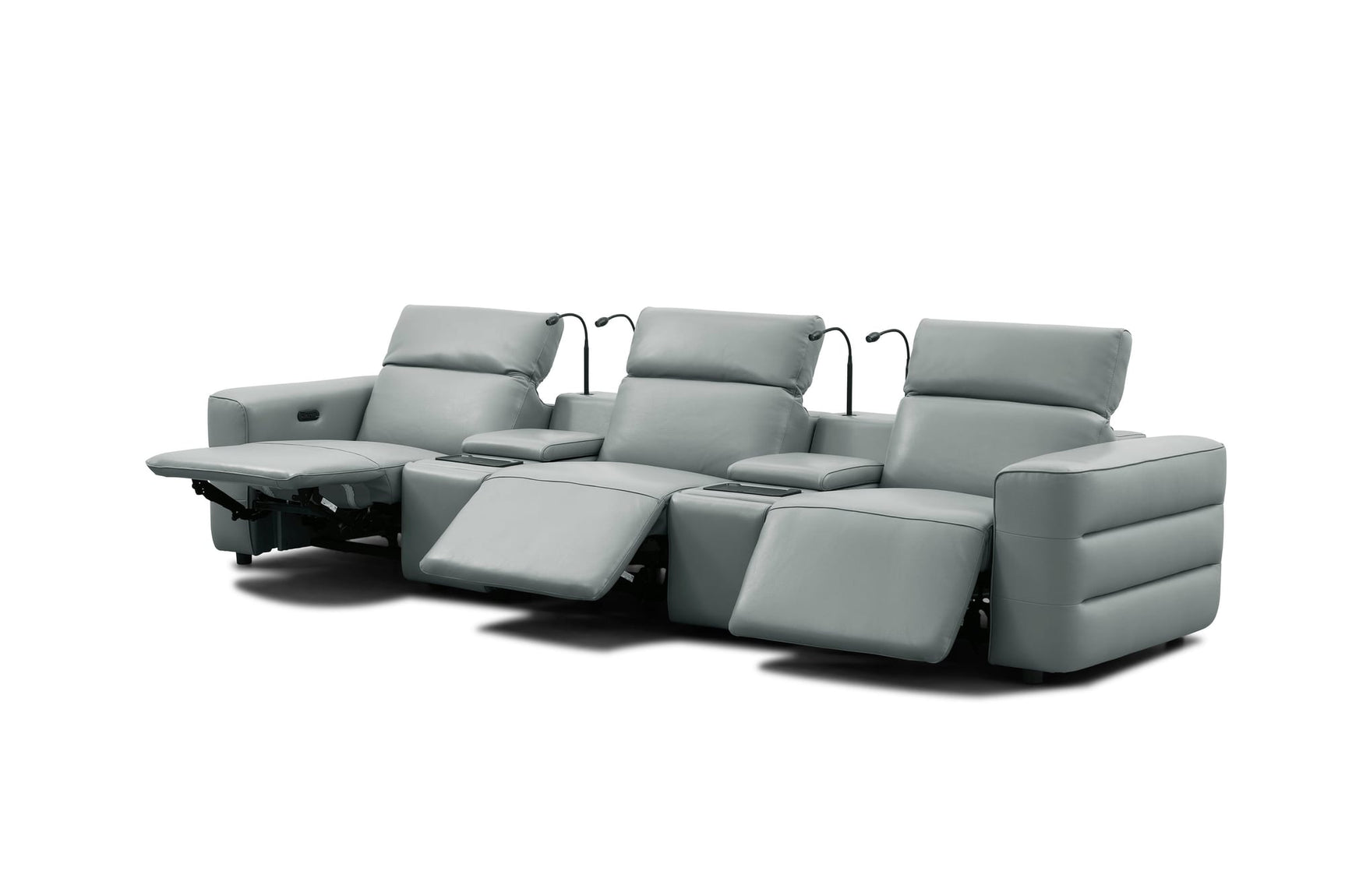 Diamante Grey Italian Leather 5-Piece Power Reclining Home Theater Sectional view 5
