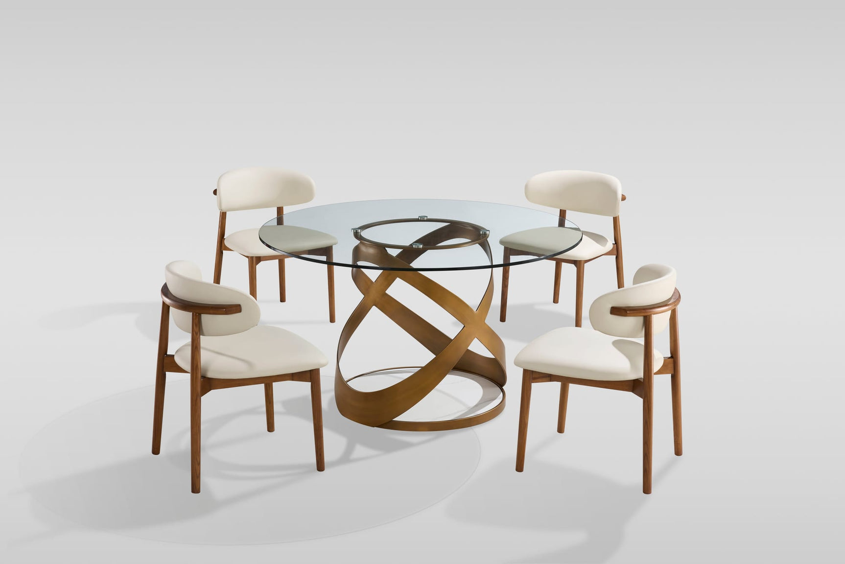 Dimi 5-Piece Dining Set with Clear Glass Table and Bronze Infinity-Loop Base view 2