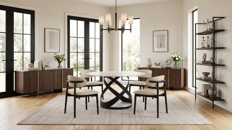 Dimi 5-Piece Dining Set with White Sintered Stone Table and Black Iron Base from Decor Furniture