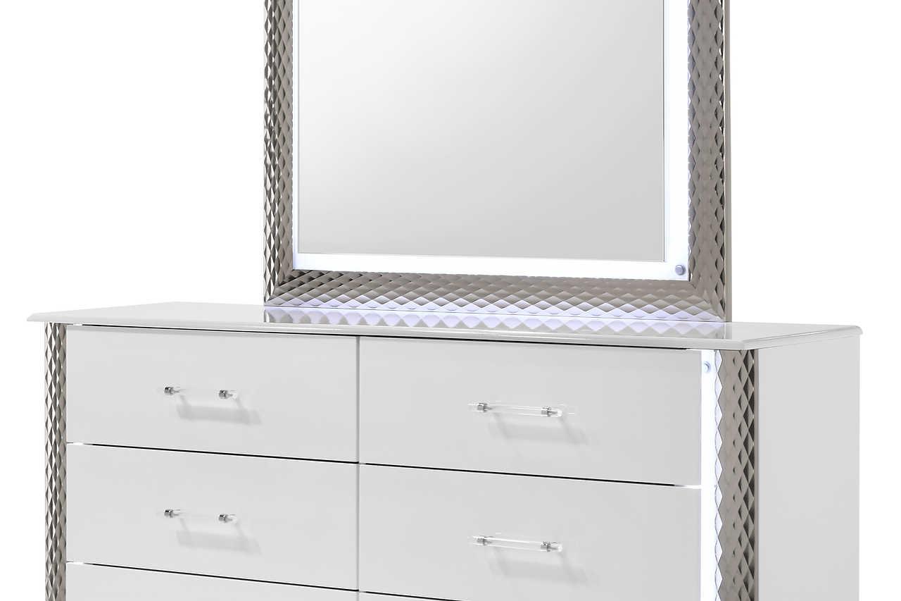 Dina White LED Upholstered Storage Platform Bedroom Set bed main view