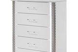 Bedroom view of Dina White LED Upholstered Storage Platform Bedroom Set bed