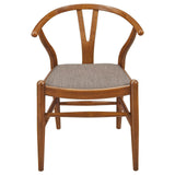 Side view of Dinah Danish Wishbone Dining Chair with upholstered brown seat