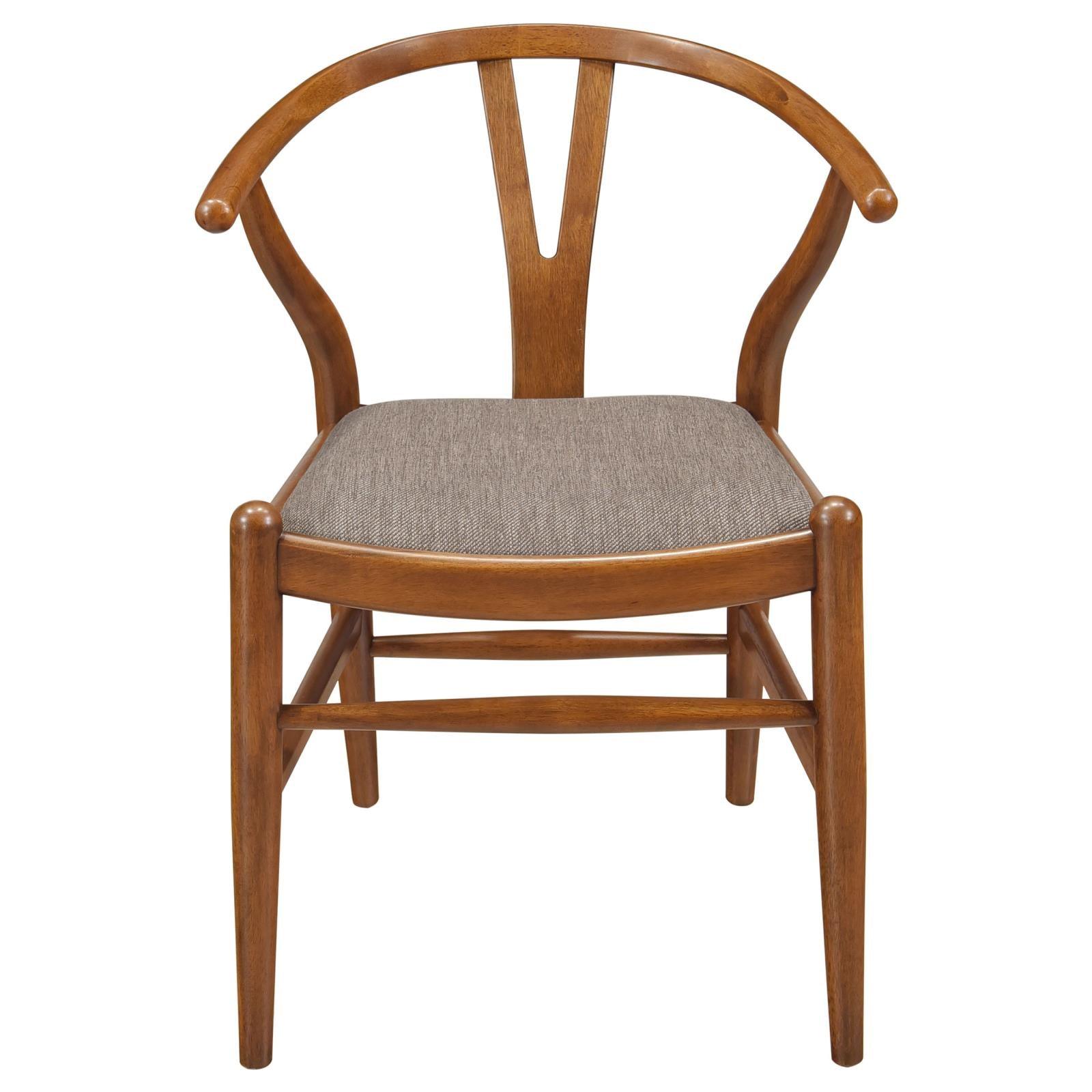 Side view of Dinah Danish Wishbone Dining Chair with upholstered brown seat