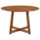 Dinah round walnut dining table full view in room setting