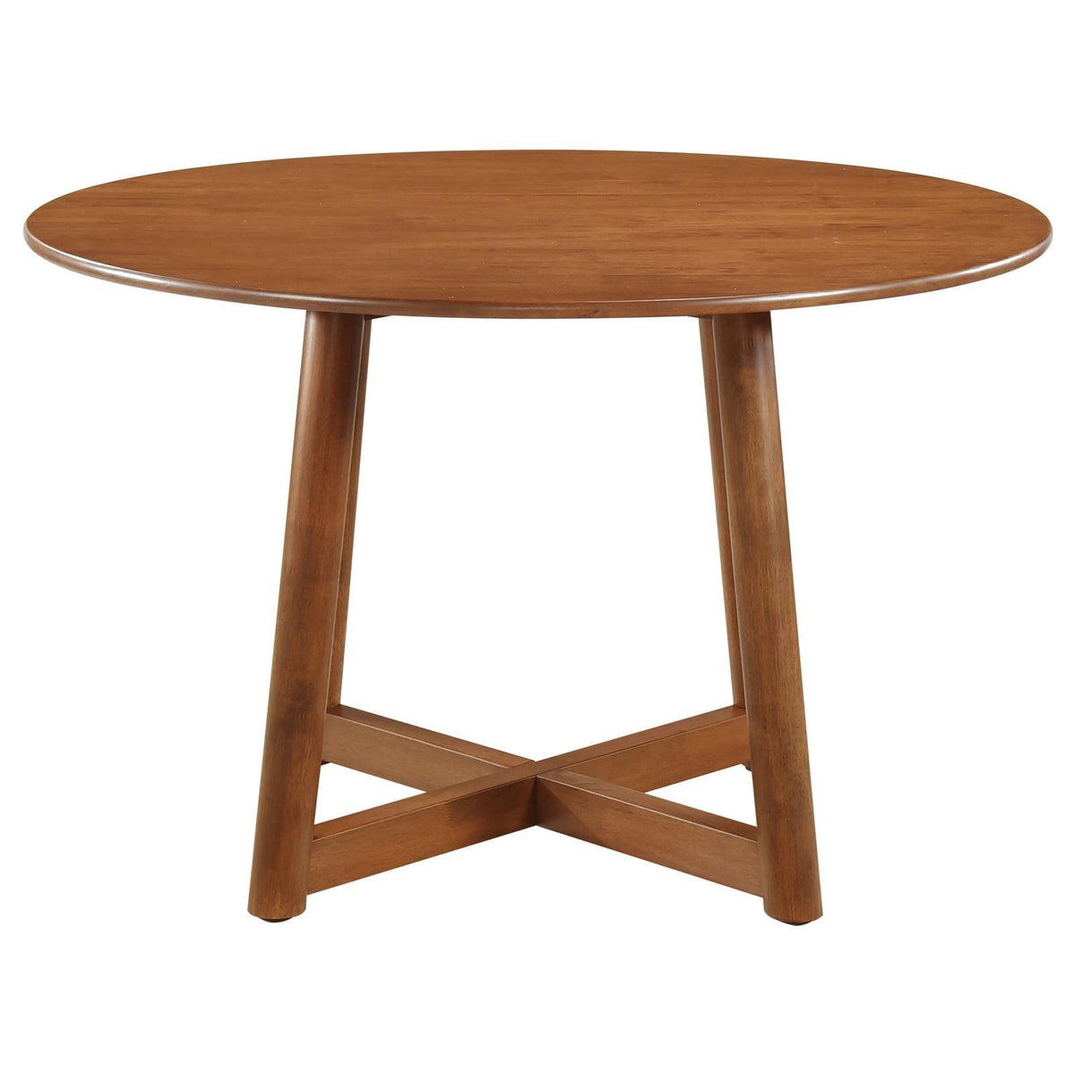 Dinah round walnut dining table full view in room setting
