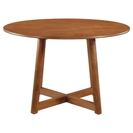 Dinah round walnut dining table full view in room setting