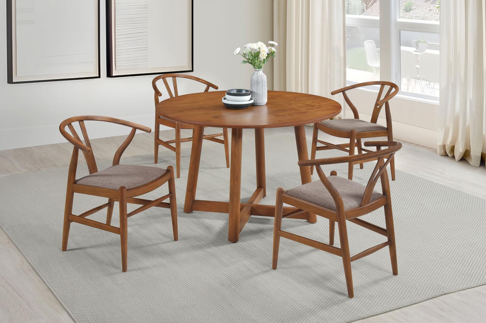 Dinah round solid wood dining table with leveler feet