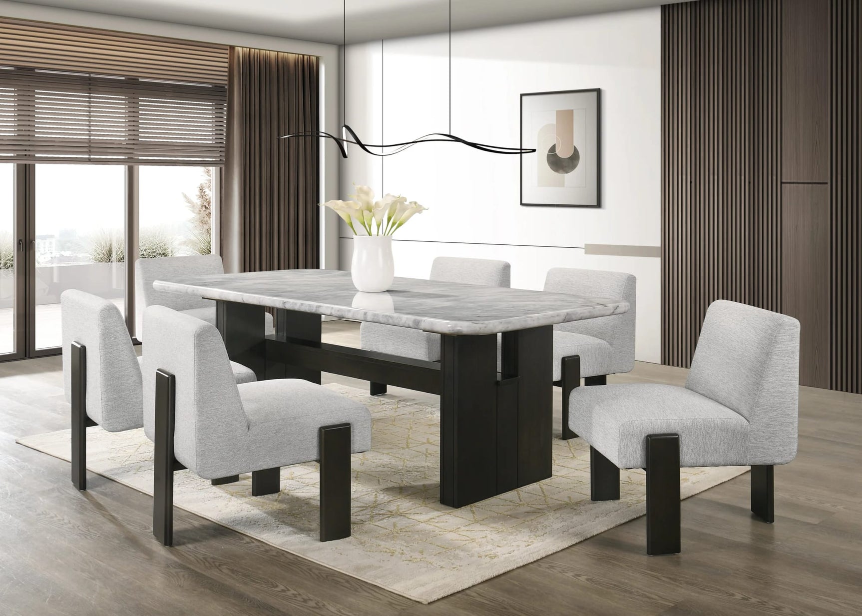 Diva Light Gray Genuine Marble Table + 6 Chairs from Decor Furniture