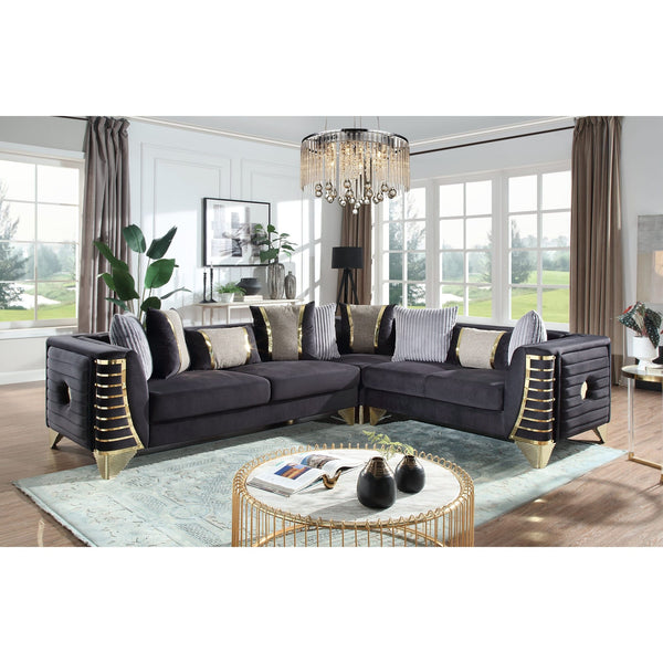 Donovan Black Velvet Sectional Sofa with Metal Legs from Decor Furniture
