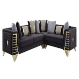 Donovan Black Velvet Sectional Sofa with Metal Legs view 2