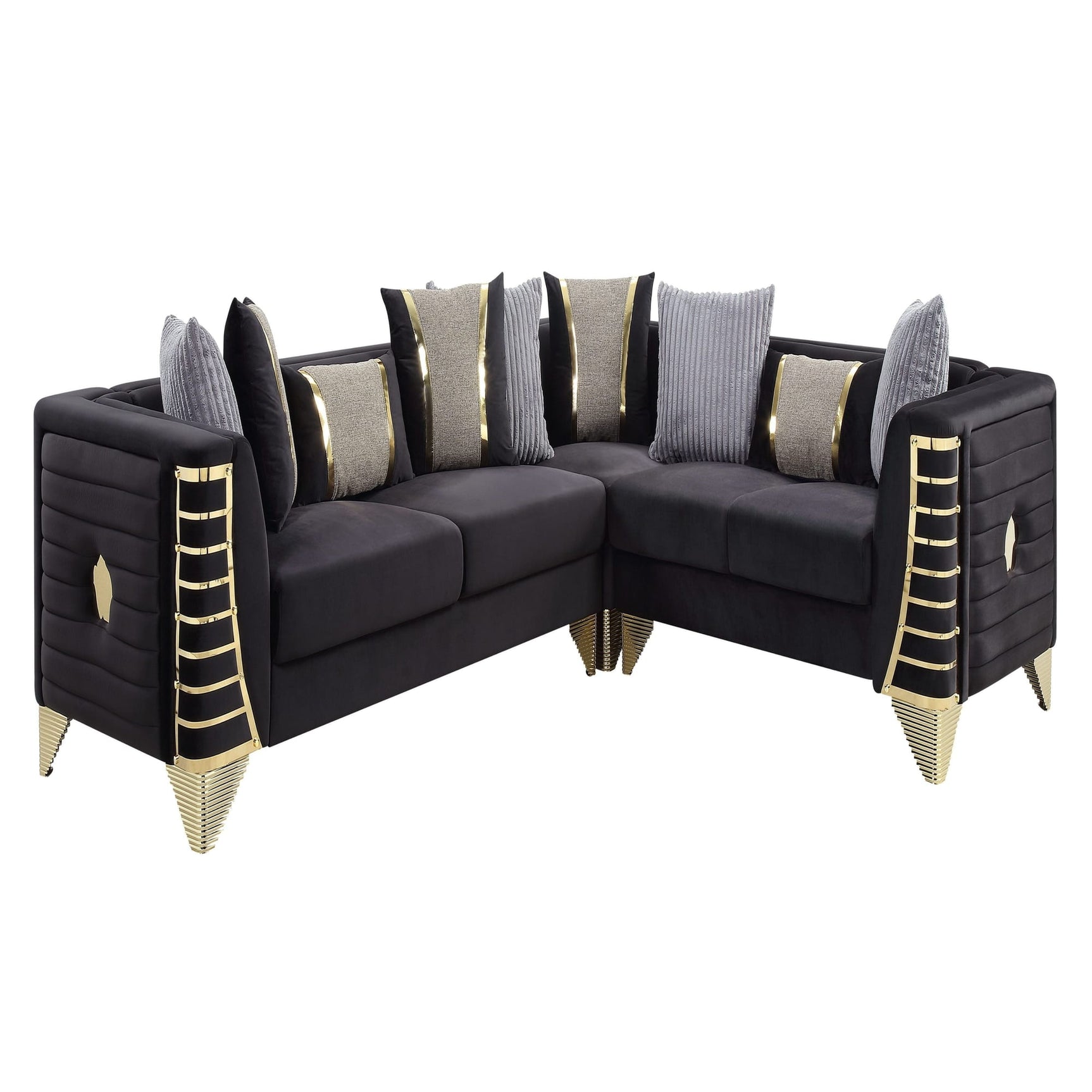 Donovan Black Velvet Sectional Sofa with Metal Legs view 2