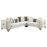 Donovan Cream Velvet Sectional Sofa with Metal Legs and Pillows view 4