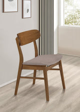 Dortch walnut dining side chair side view showing curved backrest