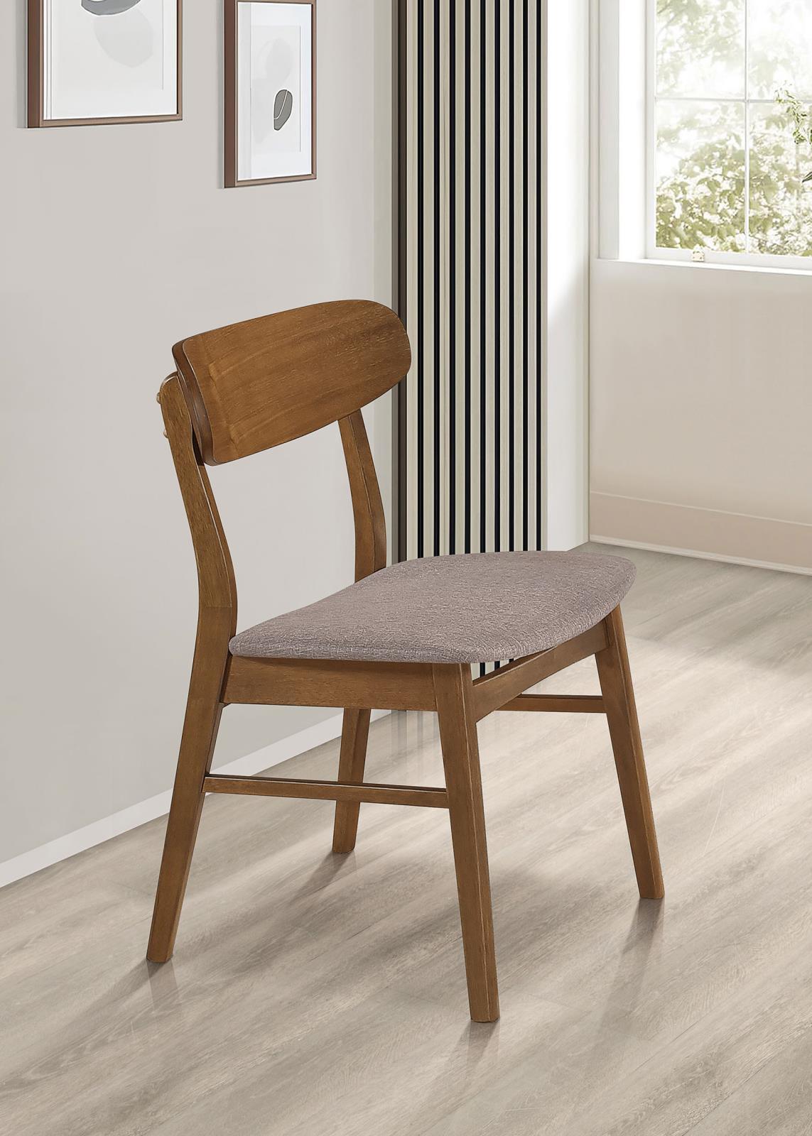 Dortch walnut dining side chair side view showing curved backrest