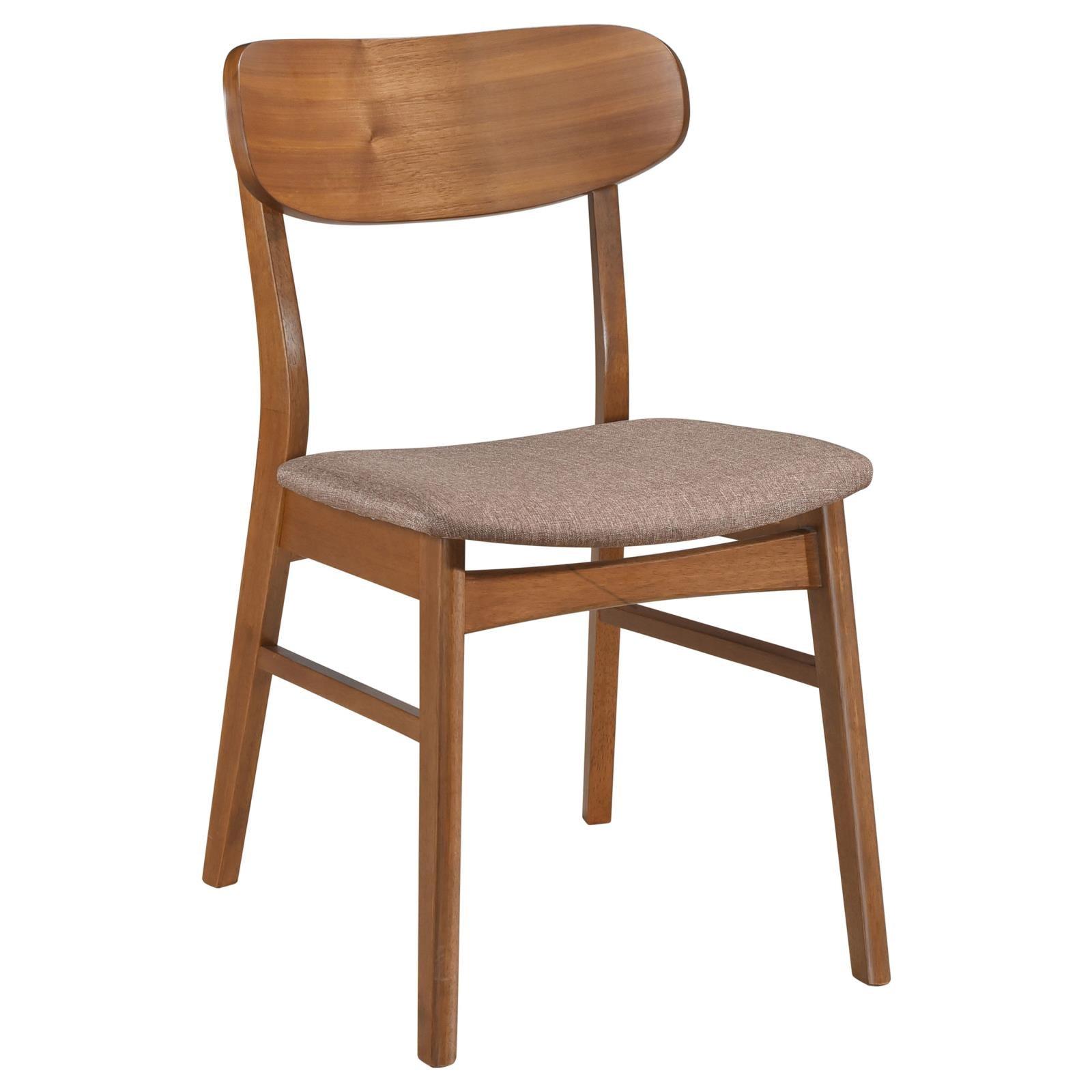 Set of two Dortch walnut dining side chairs with brown fabric seats
