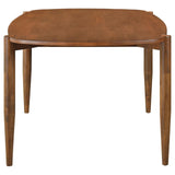 Side view showing frame and leg design of Dortch walnut table