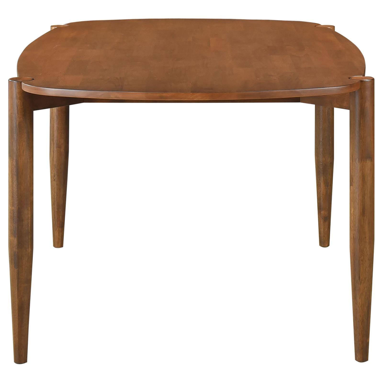Side view showing frame and leg design of Dortch walnut table
