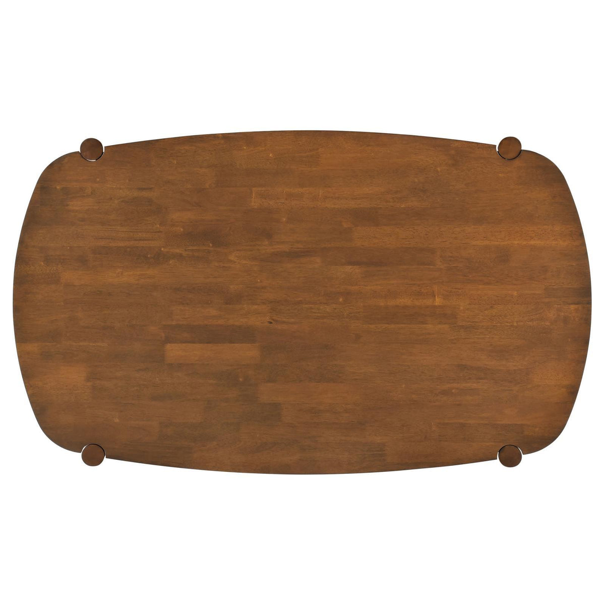 Oval solid wood dining table walnut finish from above angle