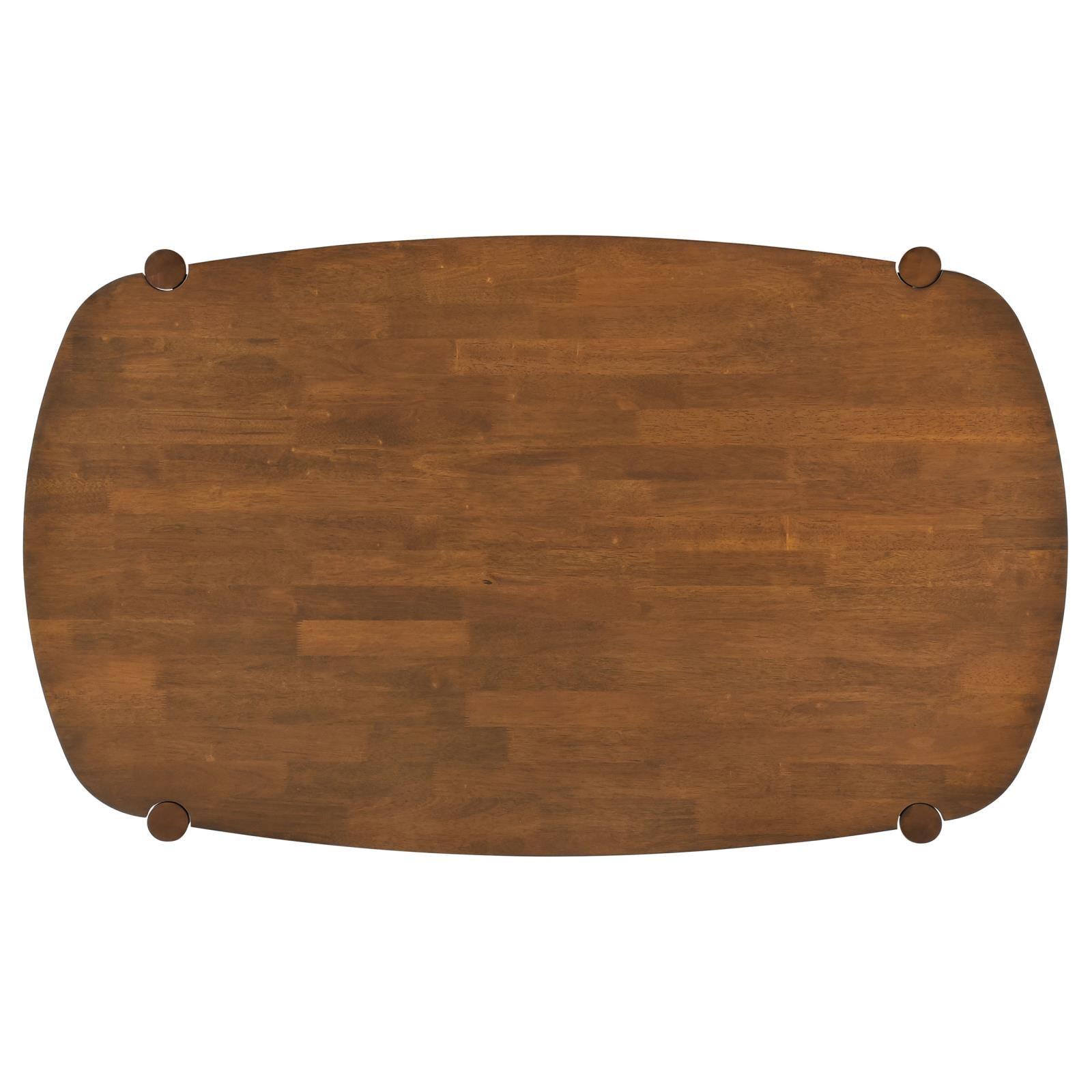 Oval solid wood dining table walnut finish from above angle