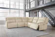 Double Deal Almond Leather 5-Piece Power Reclining Sectional - image 1