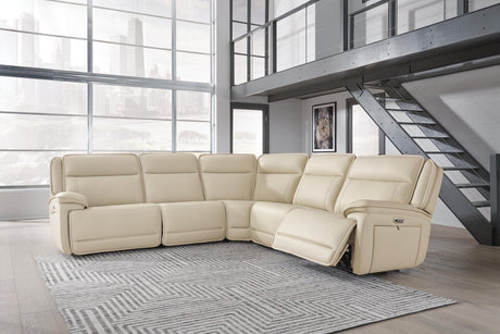 Double Deal Almond Leather 5-Piece Power Reclining Sectional - image 1