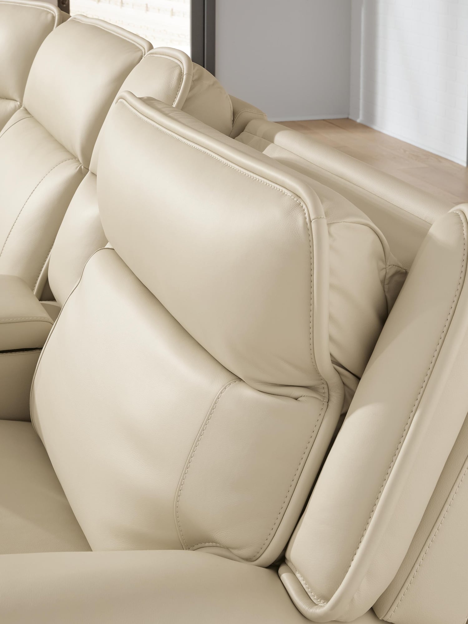 Double Deal Almond Leather 5-Piece Power Reclining Sectional - image 3