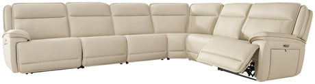 Double Deal Almond Leather 6-Piece Reclining Sectional - image 1