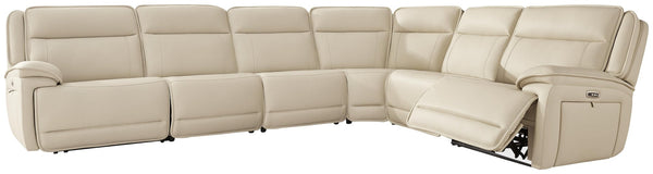 Double Deal Almond Leather 6-Piece Reclining Sectional - image 1