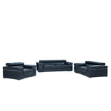 Soho Black Italian Leather Match Sofa, Loveseat, and Chair Set view 11