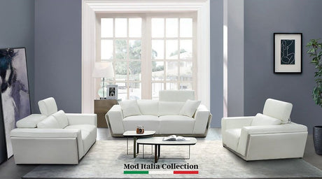 Domo White Italian Leather Match Chair and Sofa-Loveseat Living Room Set view 2