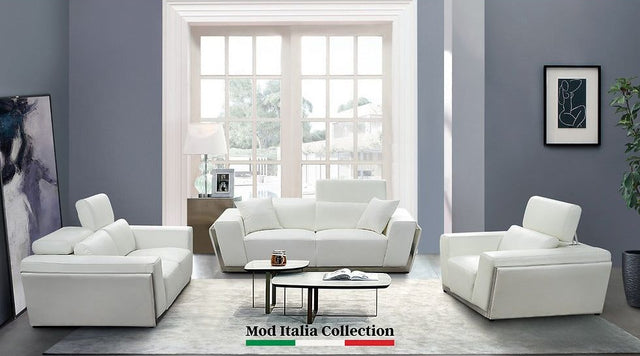 Domo White Italian Leather Match Chair and Sofa-Loveseat Living Room Set view 2