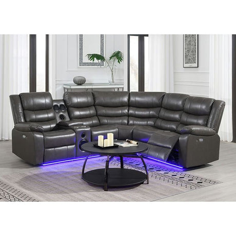 Sonic gray power reclining sectional sofa front angle