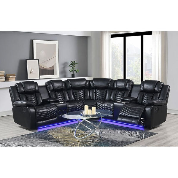 Lucky Charm Black Air Leather 3-Piece Reclining Sectional from Decor Furniture
