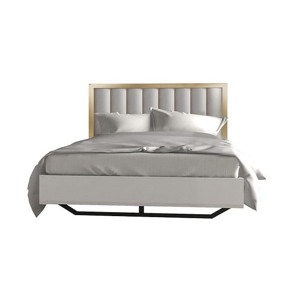 Fiocco dresser and mirror in beige upholstery, side angle