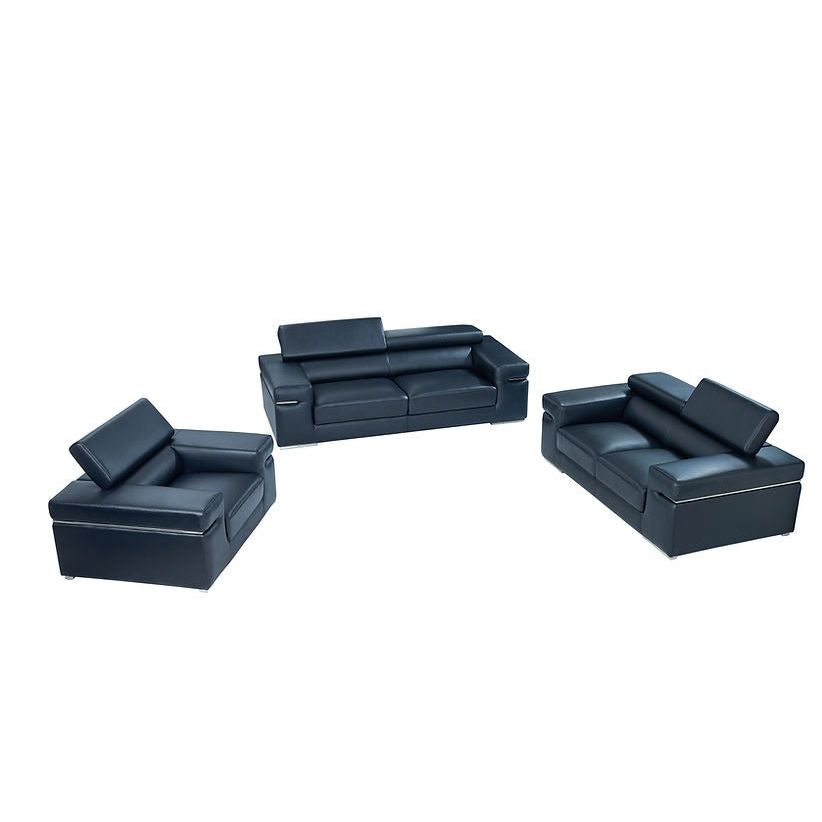 Soho Black Italian Leather Match Sofa, Loveseat, and Chair Set view 2