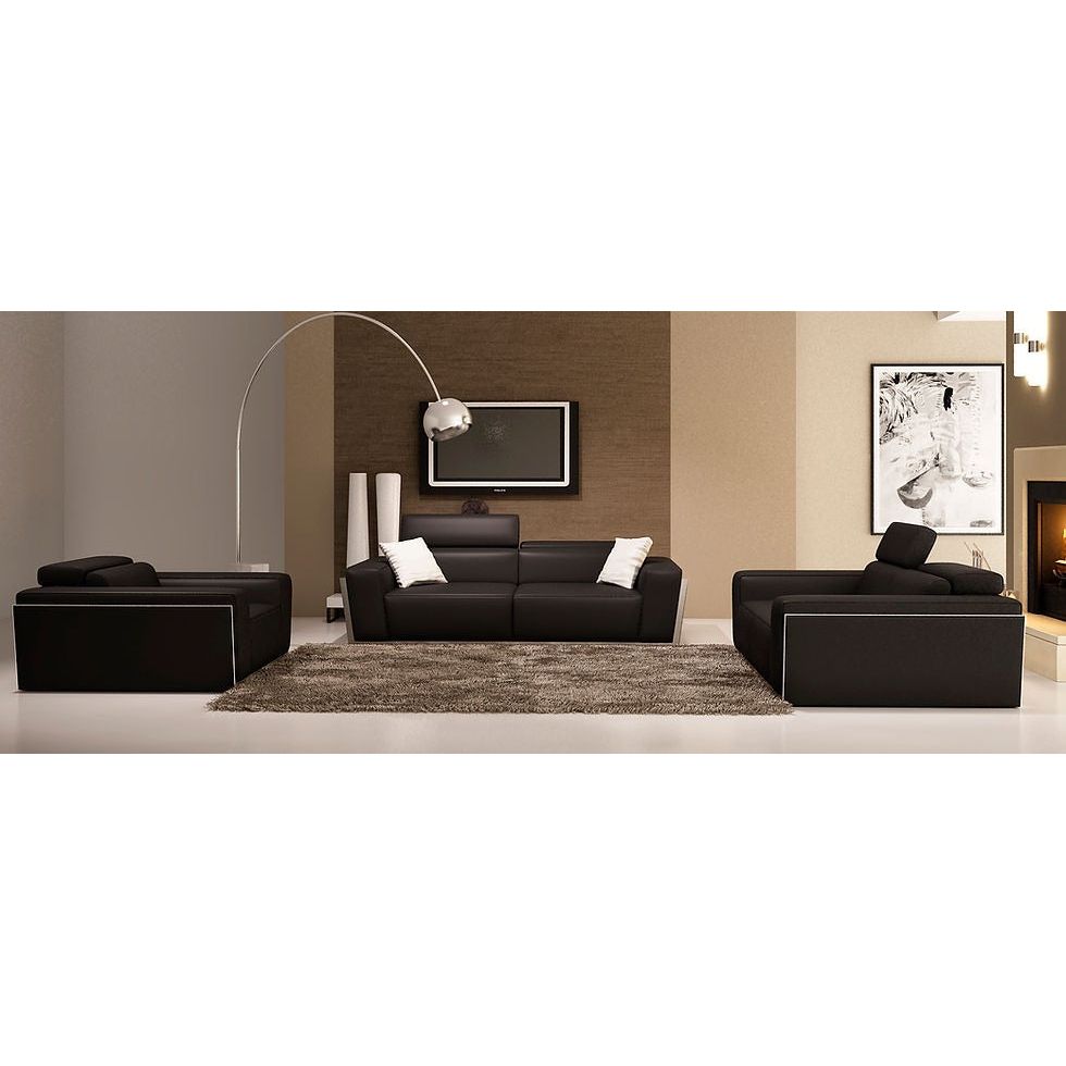 Domo Black Italian Leather Match Sofa, Loveseat, and Chair Living Room Set from Decor Furniture