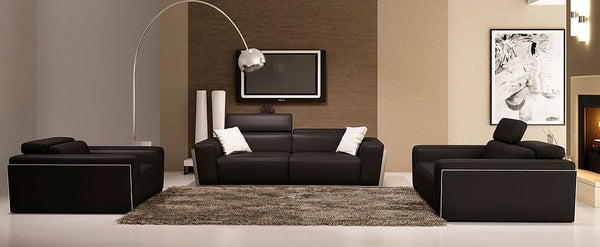 Domo Black Italian Leather Match Sofa, Loveseat, and Chair Living Room Set from Decor Furniture