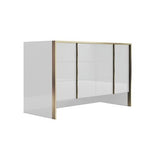 Fiocco nightstand close up with drawer, beige upholstery