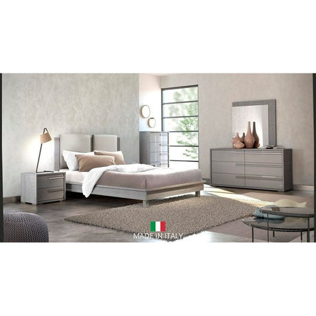 Erika Gray Upholstered Italian Bedroom Set bed and dresser